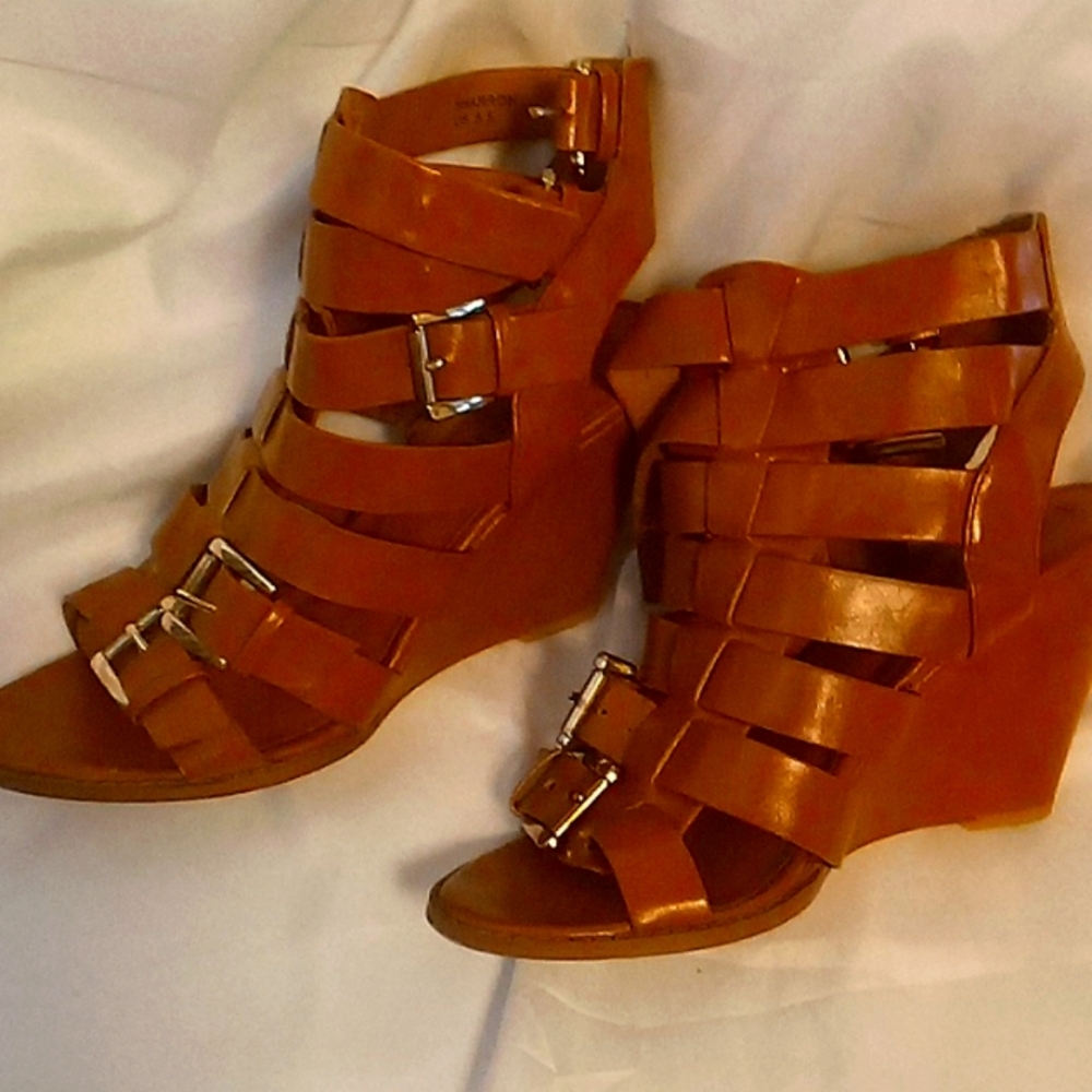 Tan wedge sandals, Size 8 1/2